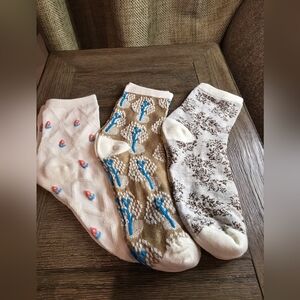 3-Pack Women's Patterned Ankle Socks - White, Tan, Cream
